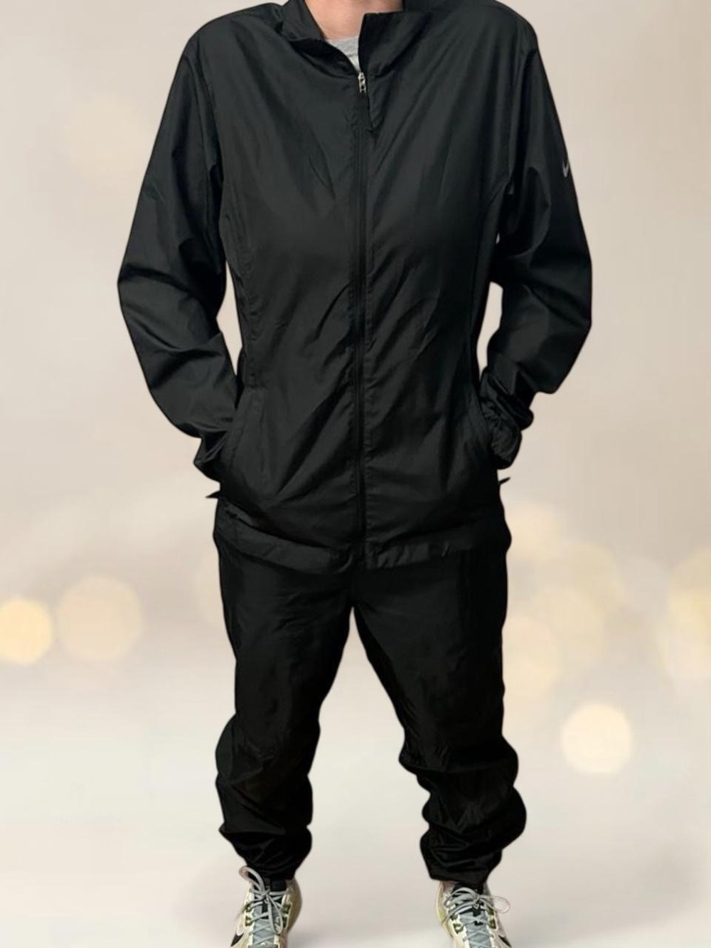 Black Lightweight Zip Windbreaker Jacket And Pants